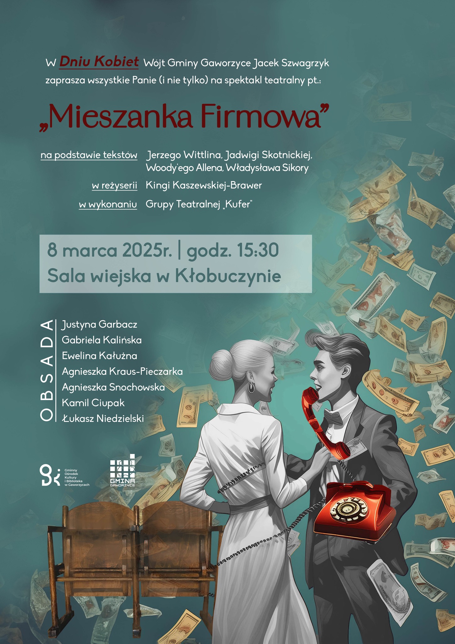 Plakat informujący o spektaklu na Dzień Kobiet