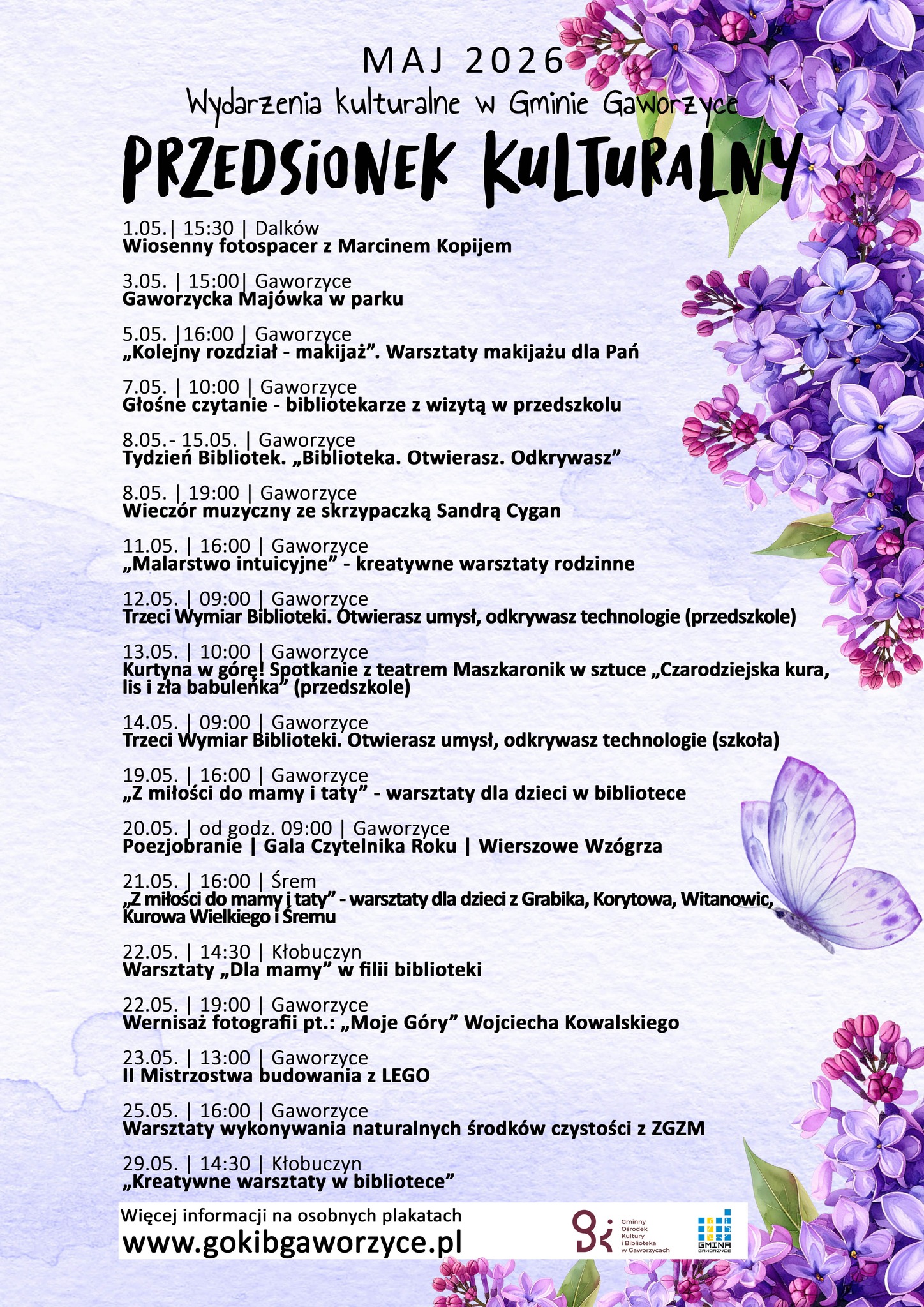 Plakat informujący o&nbsp;wydarzeniach kulturalnych na&nbsp;maj