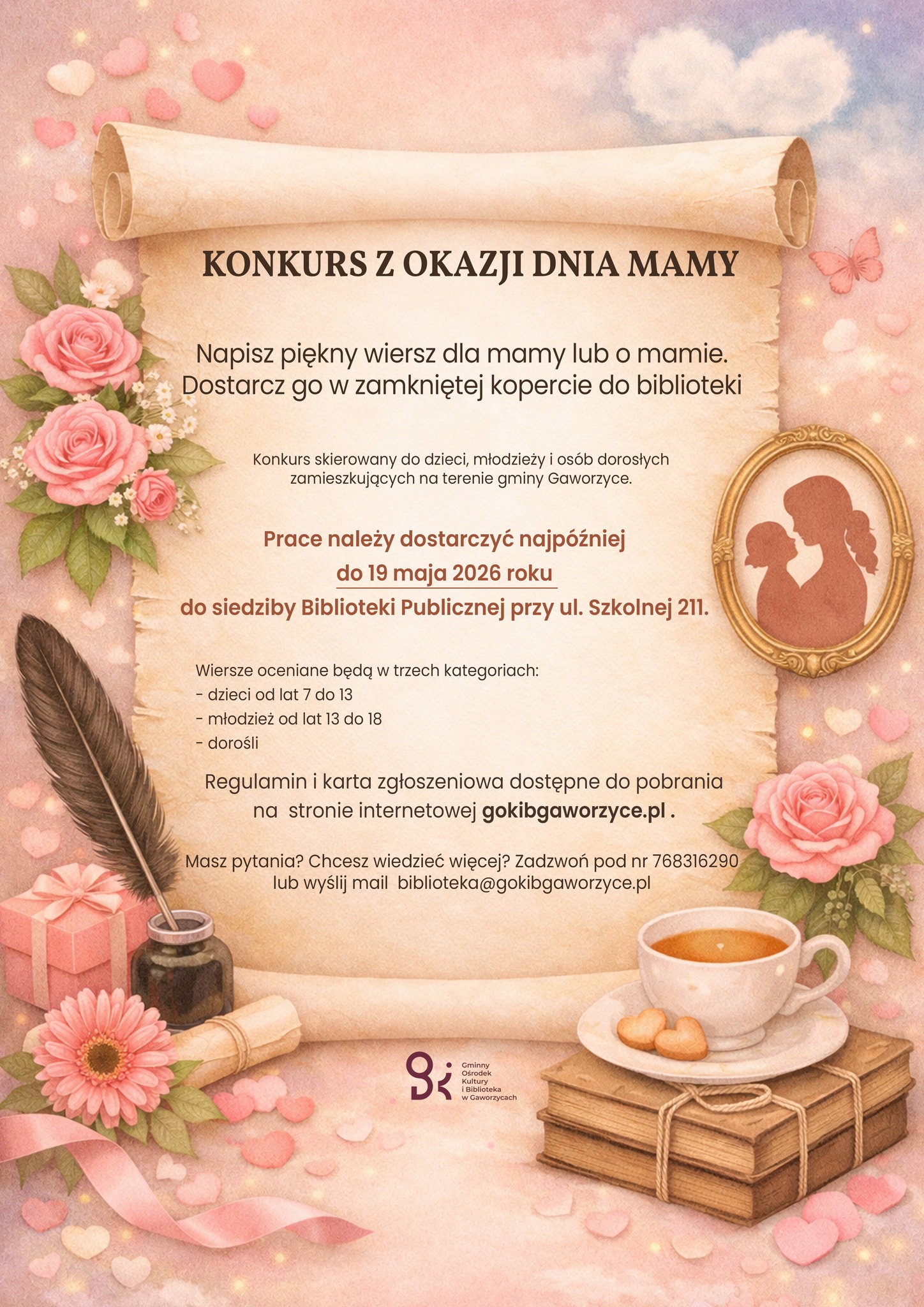 Plakat informujący o&nbsp;konkursie na&nbsp;dzień mamy
