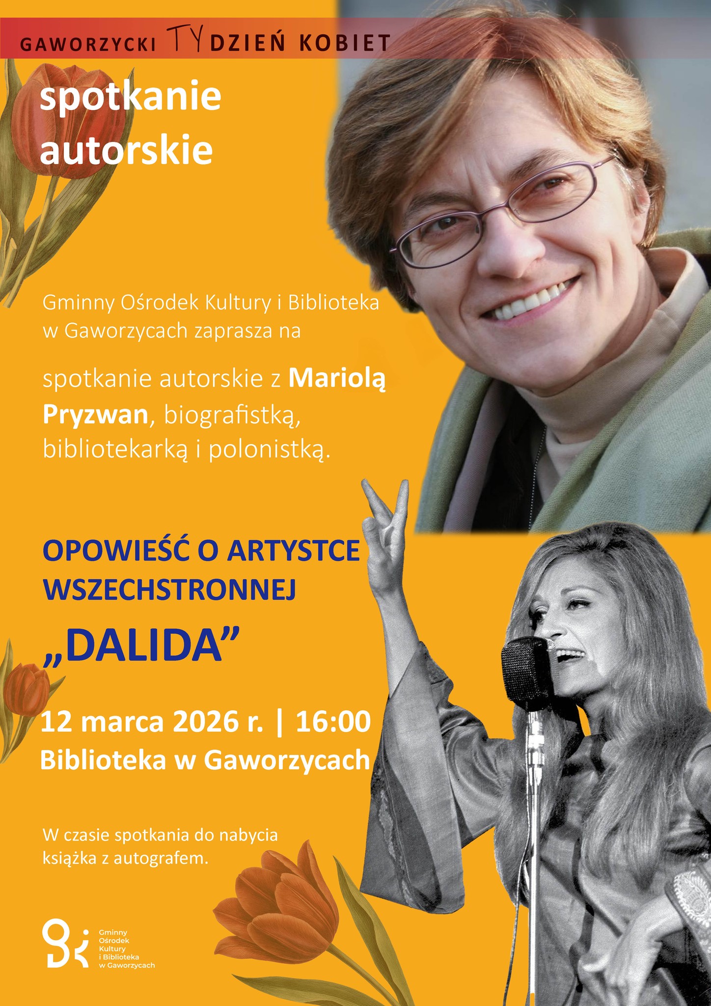 Plakat informujący o&nbsp;spotkaniu autorskim z&nbsp;Mariolą Pryzwan