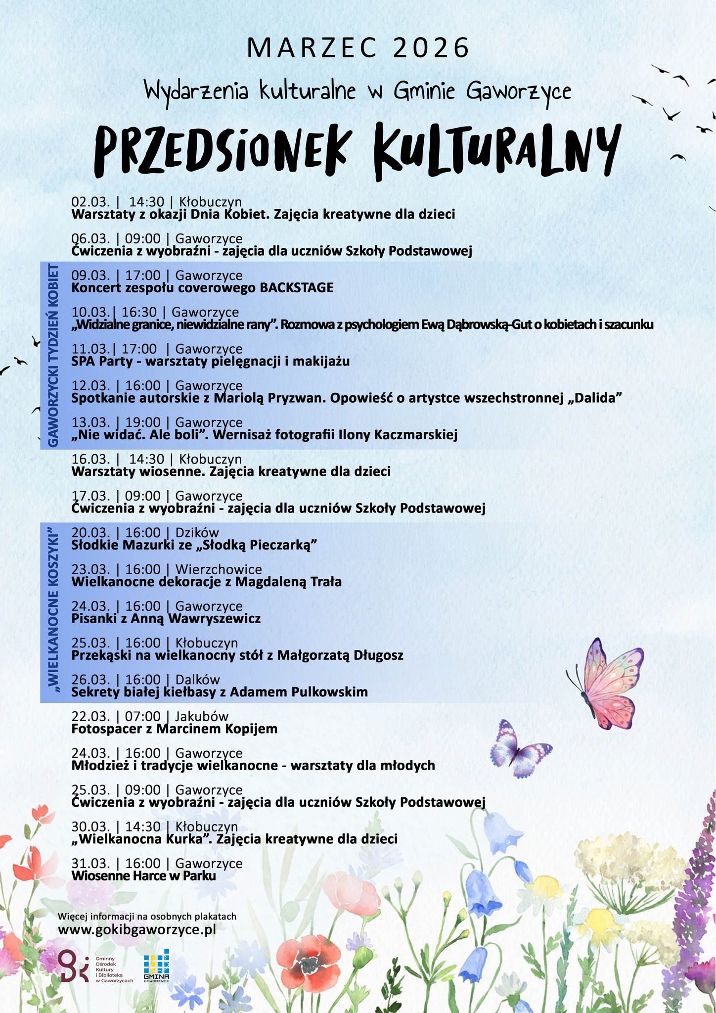 Plakat informujący o&nbsp;wydarzeniach kulturalnych na&nbsp;marzec