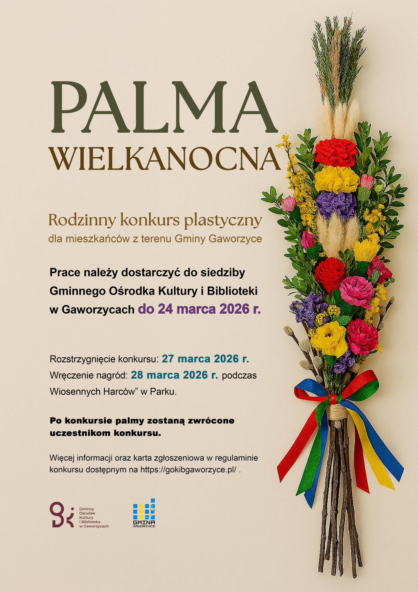 Plakat informujący o&nbsp;rodzinnym konkursie na&nbsp;Palmę Wielkanocną