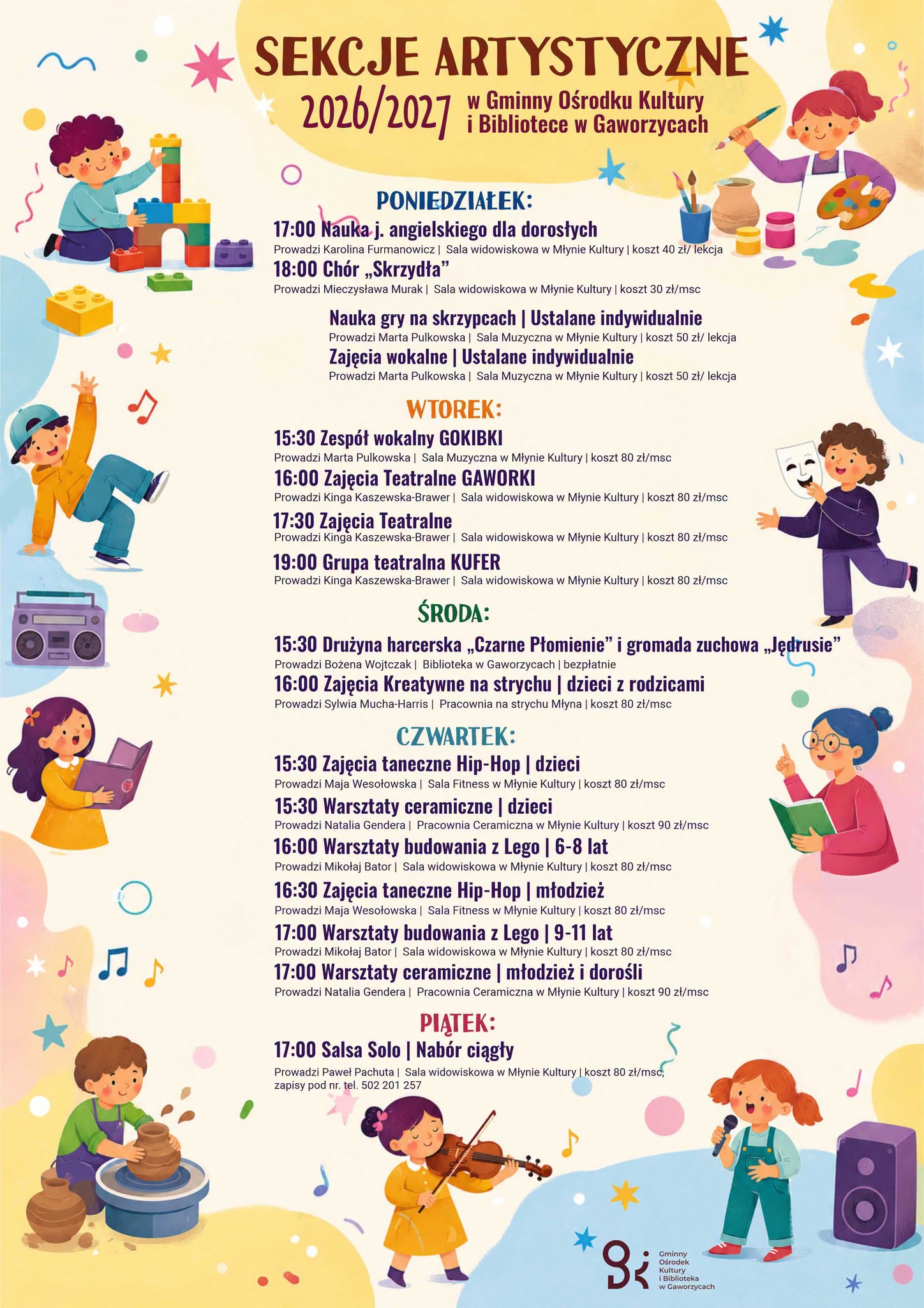 Sekcje artystyczne 2026/2027 w&nbsp;Gminnym Ośrodku Kultury i&nbsp;Bibliotece