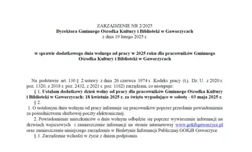 Zdjęcie do Zarządzenie Dyrektora GOKiB